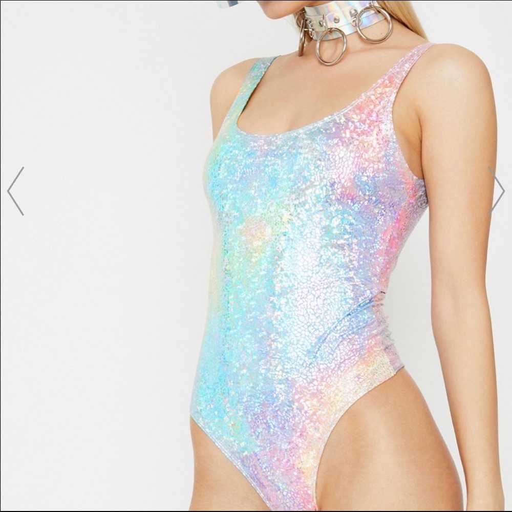 Dolls Kill Sparkle Killa Rainbow Swag Bodysuit